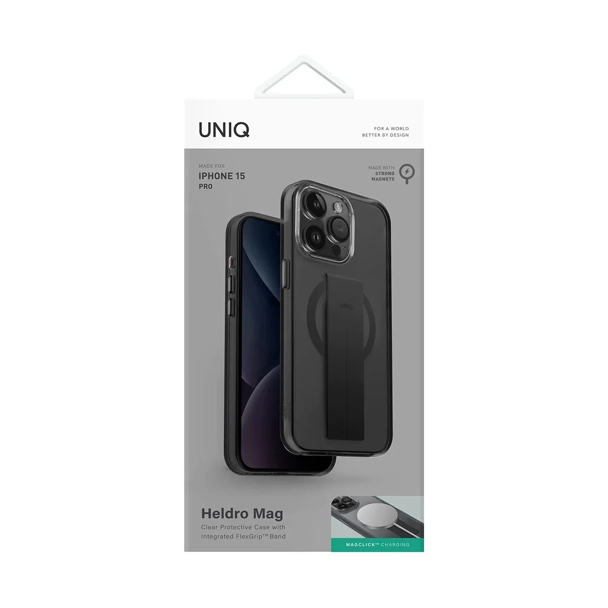 HELDRO (MagClick™) Funda para iPhone 15 Pro MagSafe transparente con grip