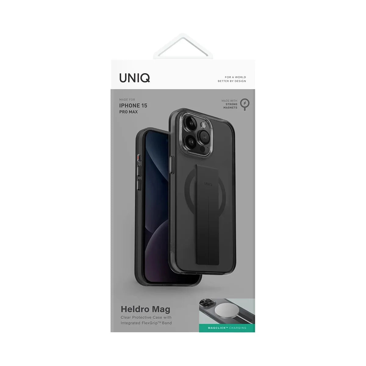 HELDRO (MagClick™) Funda para iPhone 15 Pro Max MagSafe transparente con grip