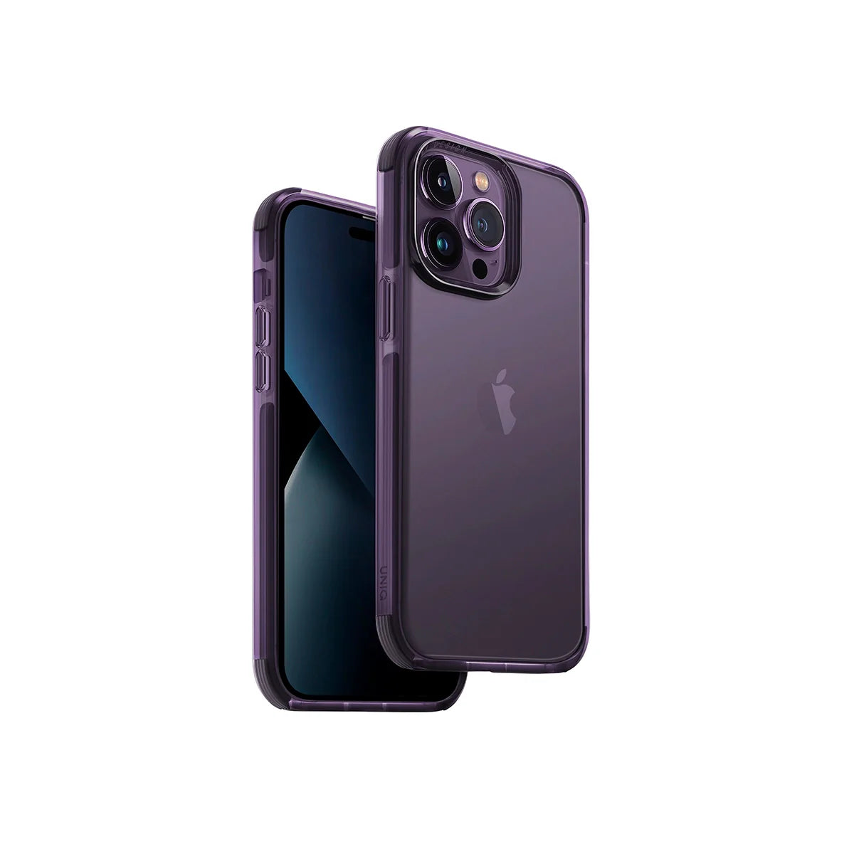 Funda hí­brida con bumper anti impacto color Morado para iPhone 14 Pro