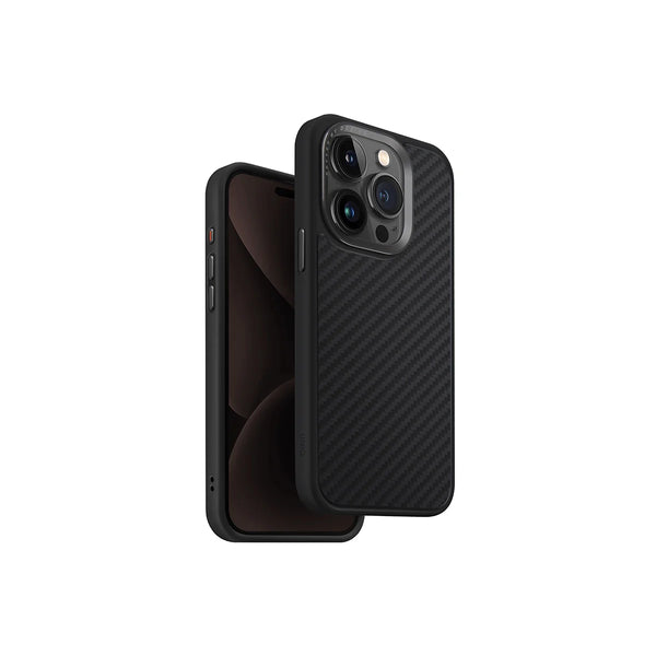 Funda híbrida fabricada con kevlar compatible con MagSafe color Negro para iPhone 15 Pro