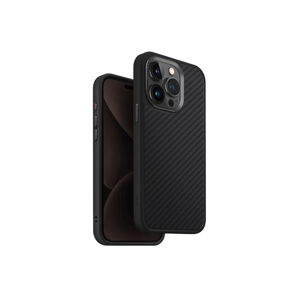 Funda híbrida fabricada con kevlar compatible con MagSafe color Negro para iPhone 15 Pro Max