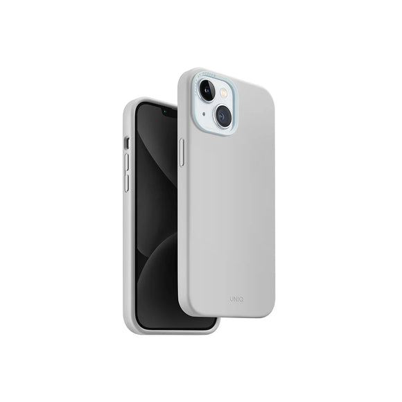 Funda híbrida de silicón premium compatible con MagSafe color Gris Claro para iPhone 15