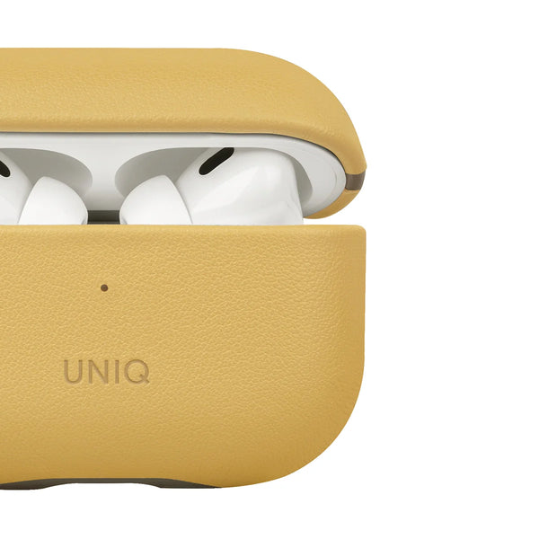 Funda bicolor fabricada en piel sintética con correa incluida color Amarillo Canario | Gris Piedra para AirPods Pro 2ª generación