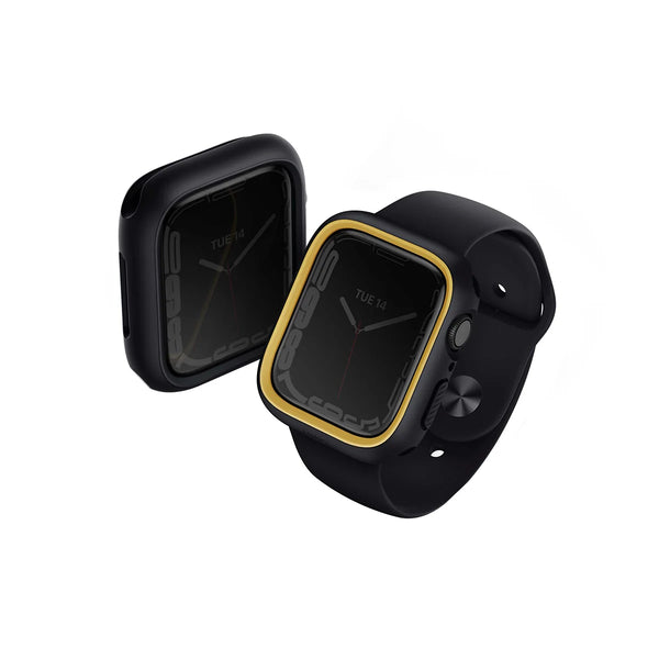 Funda con biseles intercambiables color Negro | Amarillo para Apple Watch 41 | 40 mm