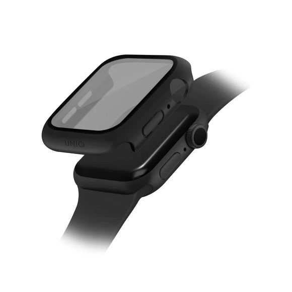 Funda sumergible con protector de pantalla de cristal templado color Negro para Apple Watch 45 mm