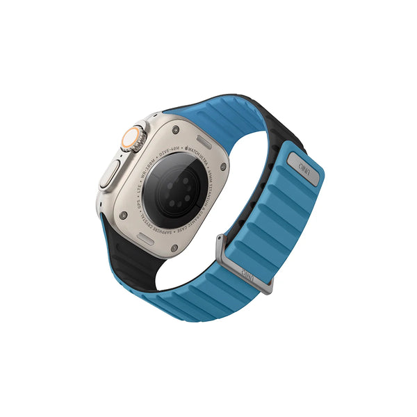 Correa magnética bicolor reversible fabricada en piel color Azul Pacífico | Negro para Apple Watch | Ultra 49 | 45 | 44 | 42 mm