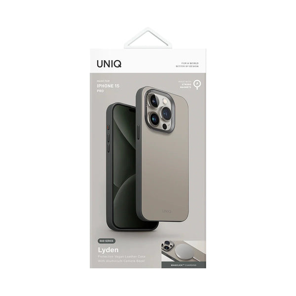 Funda híbrida con bumper anti impacto, bisel de aluminio, compatible con MagSafe color Marfíl | Verde Liquen para iPhone 15 Pro