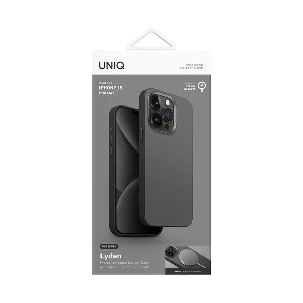 Funda híbrida con bumper anti impacto, bisel de aluminio, compatible con MagSafe color Gris Oscuro | Negro para iPhone 15 Pro Max