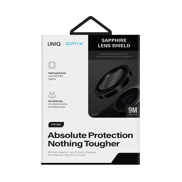 Protector de Lentes de cristal de zafiro con bordes de aluminio color Transparente | Negro para iPhone 15 Pro Max