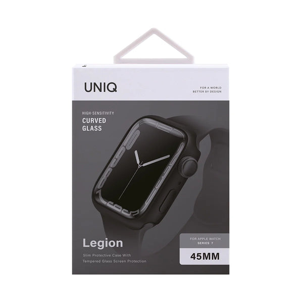 Funda con protector de pantalla de cristal templado color Negro para Apple Watch 45 mm