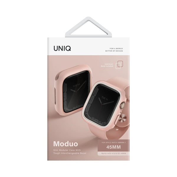 Funda con biseles intercambiables color Rosa | Blanco para Apple Watch 45 | 44 mm