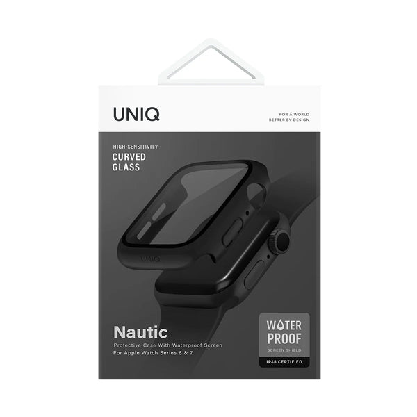 Funda sumergible con protector de pantalla de cristal templado color Negro para Apple Watch 45 mm