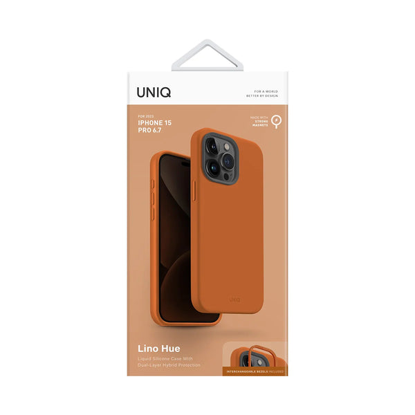 Funda híbrida de silicón premium compatible con MagSafe color Naranja para iPhone 15 Pro Max